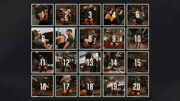 Veinte ejercicios de gimnasio numerados del 1 al 20.